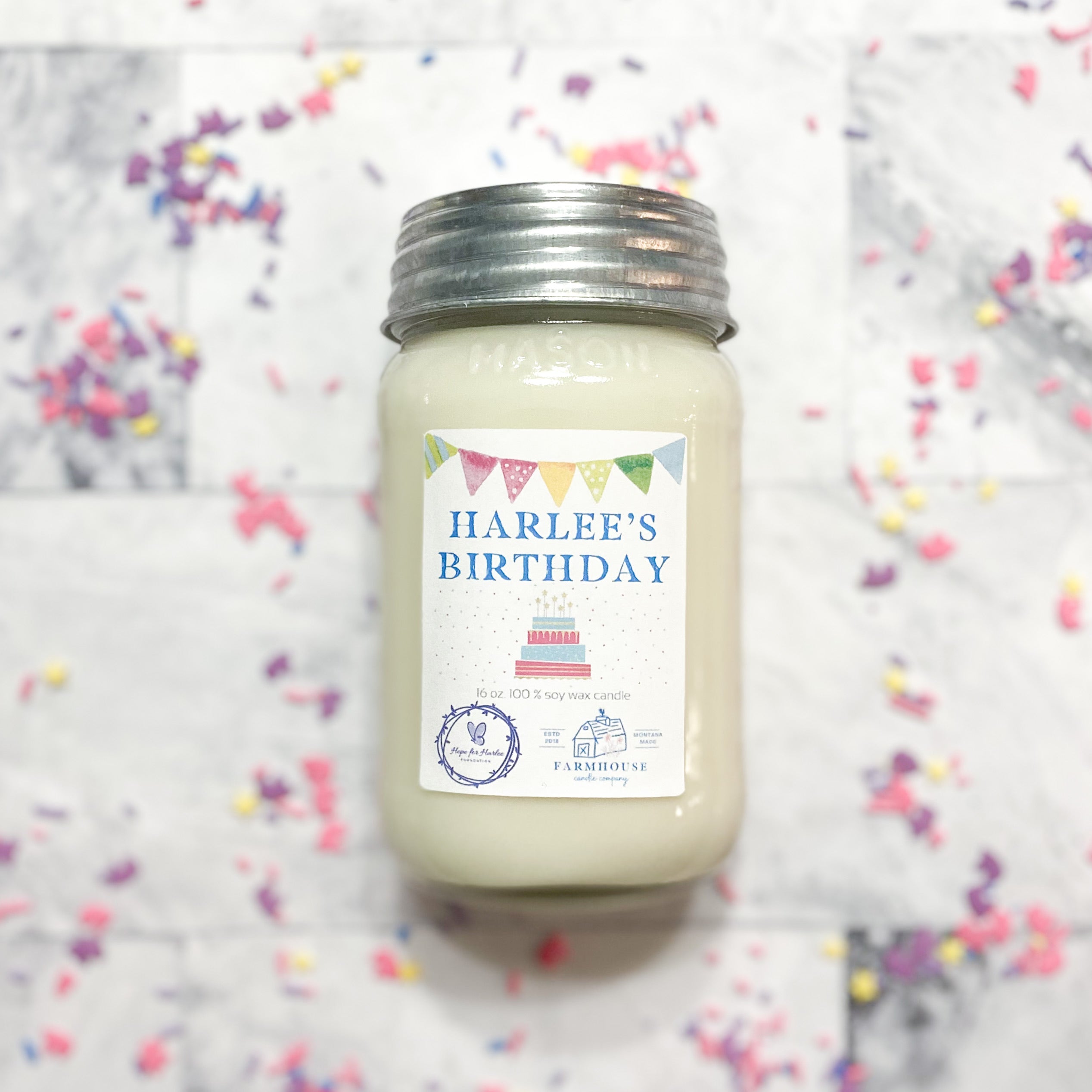 HARLEE’S BIRTHDAY 16 oz Mason Jar candle