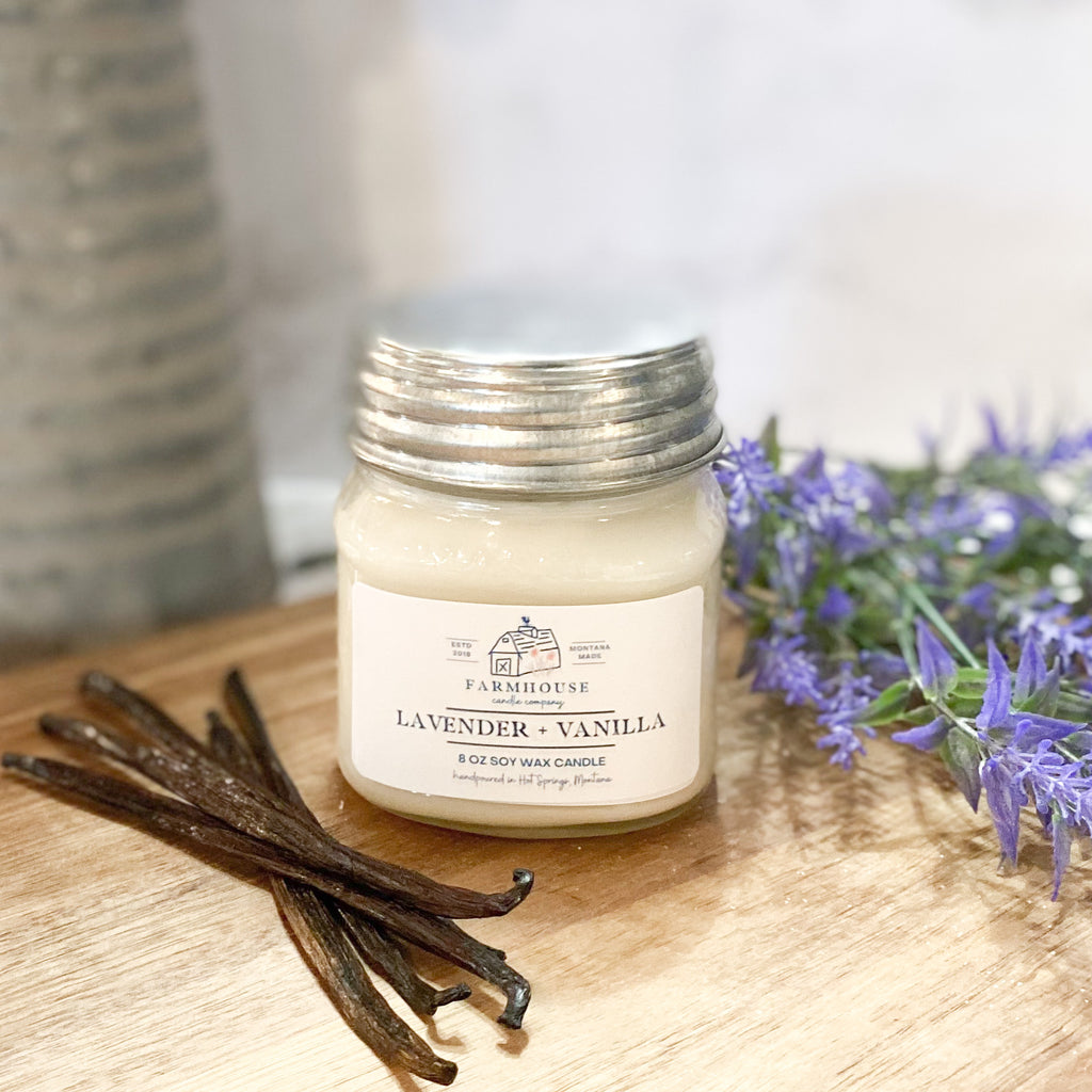 Lavender + Vanilla 8 oz Mason Jar candle
