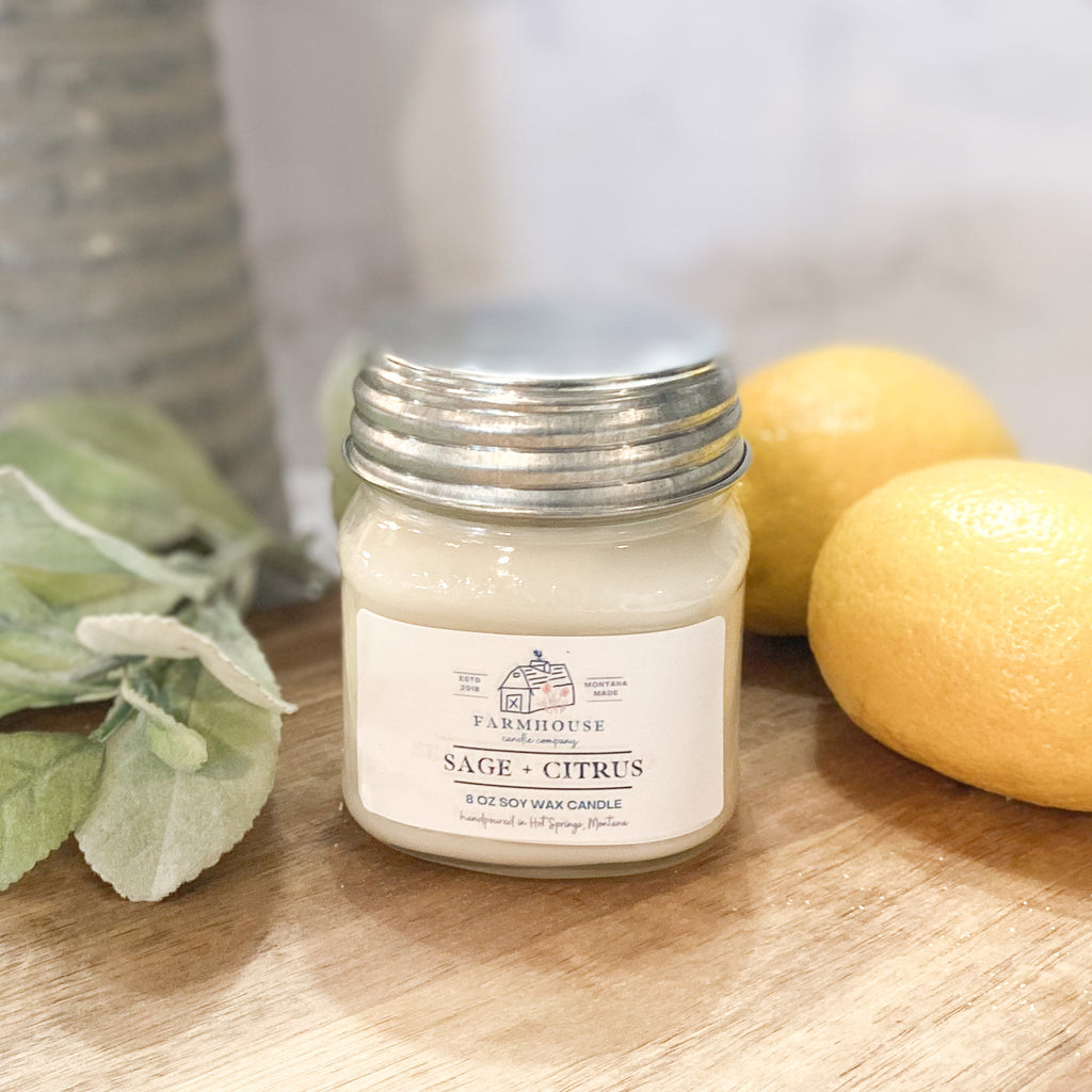 Sage + Citrus 8 oz Mason Jar candle