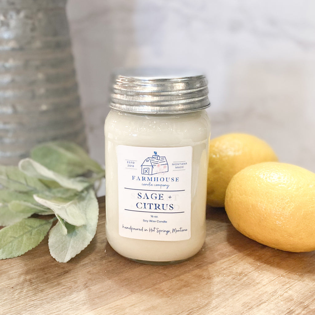 Sage + Citrus 16 oz Mason Jar candle