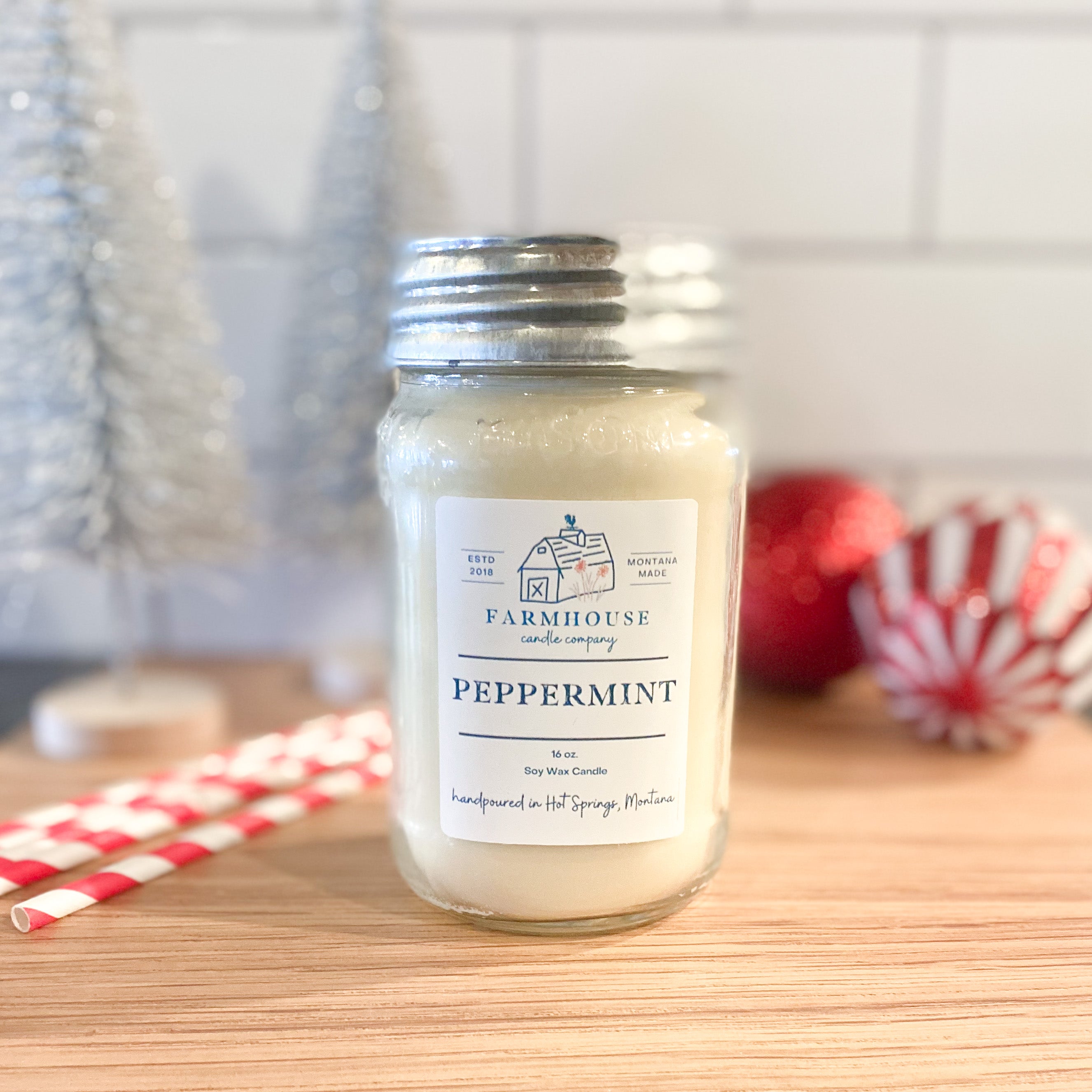 Candy Cane 16 oz Mason Jar candle