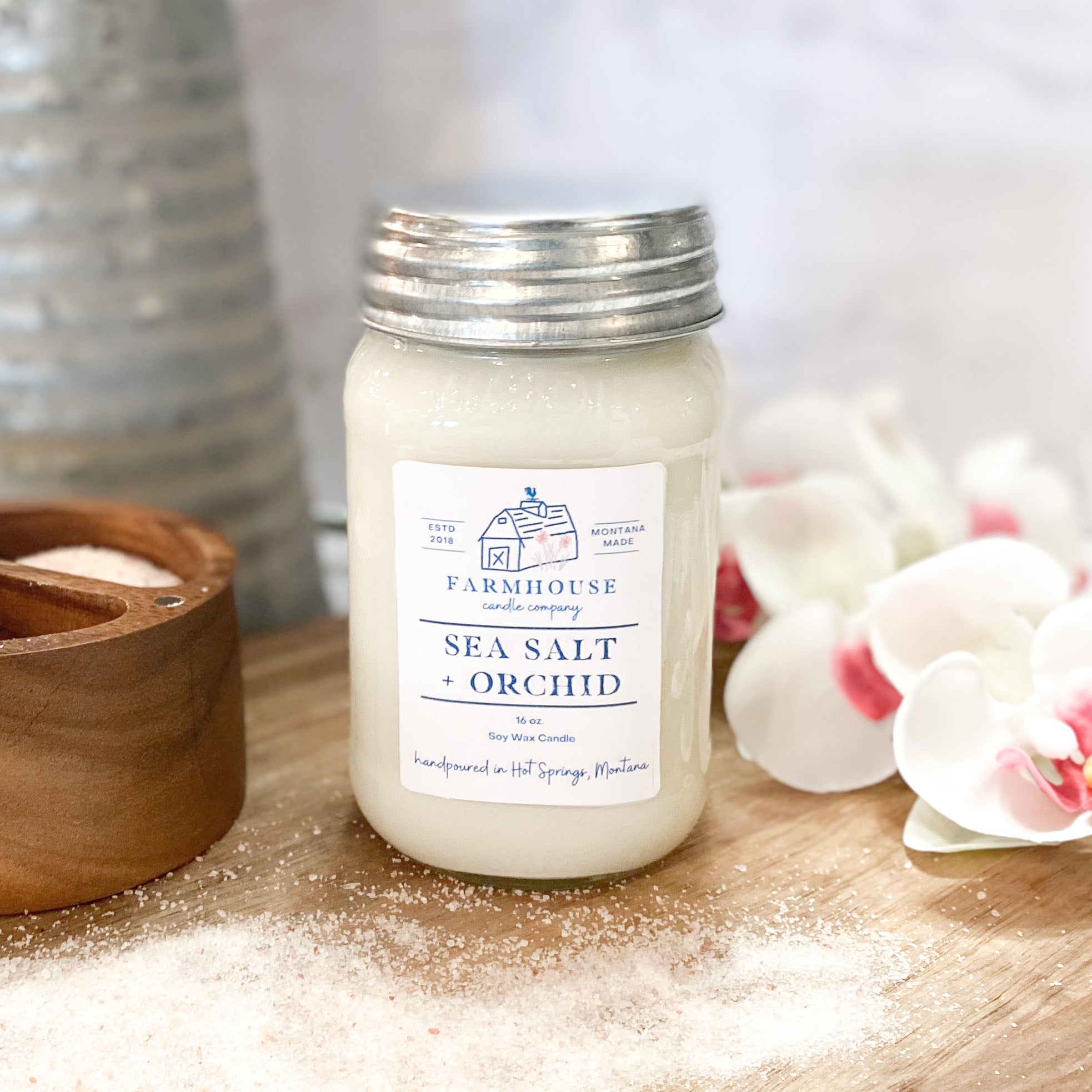 Sea Salt + Orchid 16 oz Mason Jar candle